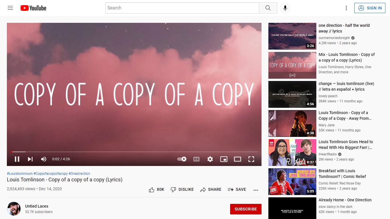 Louis Tomlinson - Copy of a copy of a copy (Lyrics) - YouTube