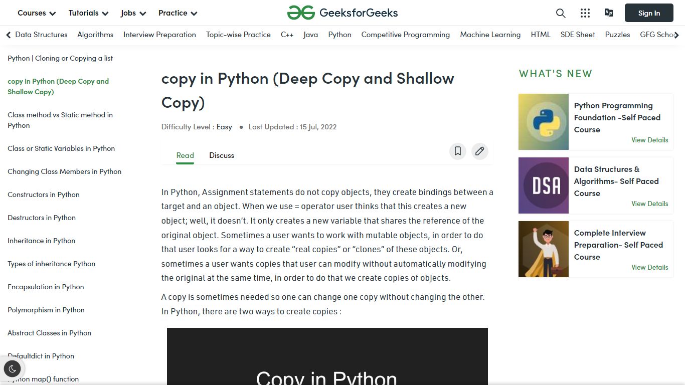 copy in Python (Deep Copy and Shallow Copy) - GeeksforGeeks